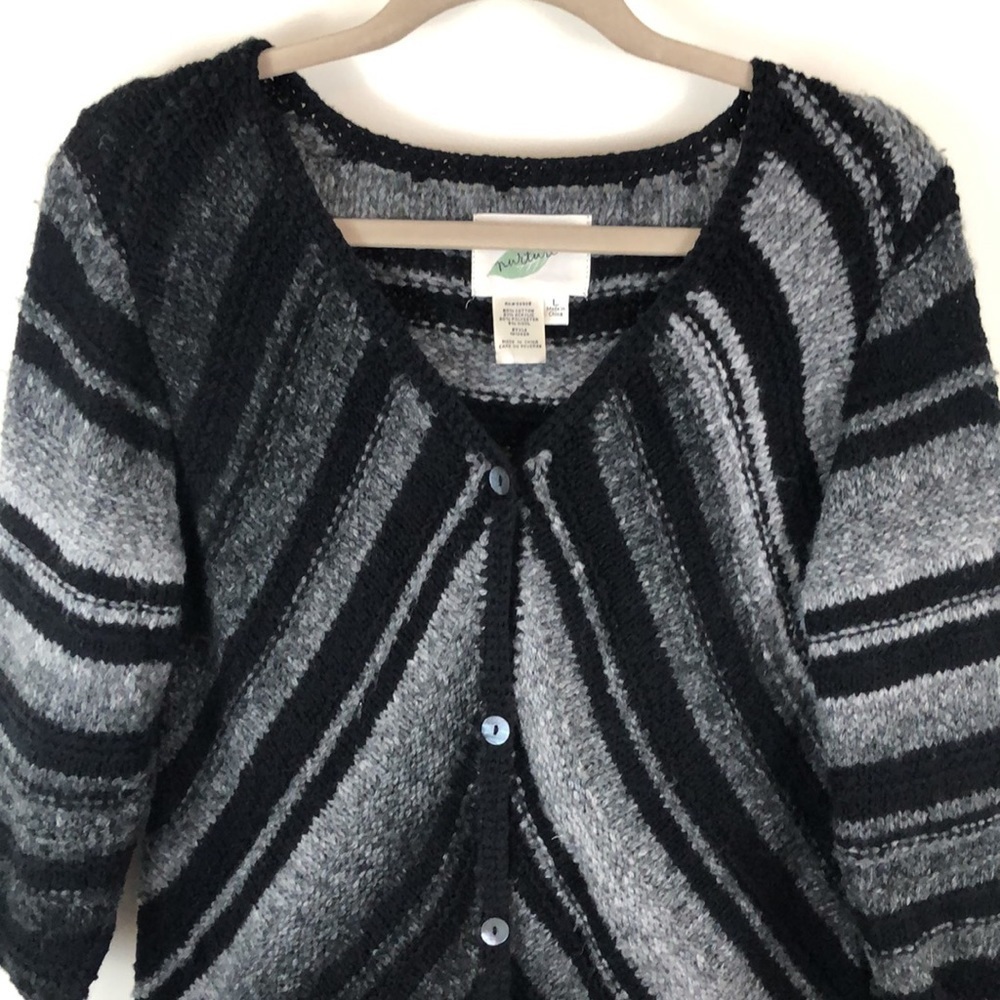 Nurture Striped Button Down Cotton Wool Blend Sweater Cardigan - Picture 3 of 7